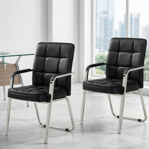 Modern black executive visitor chair with padded seat and backrest for office reception, meeting rooms, and corporate workspaces.